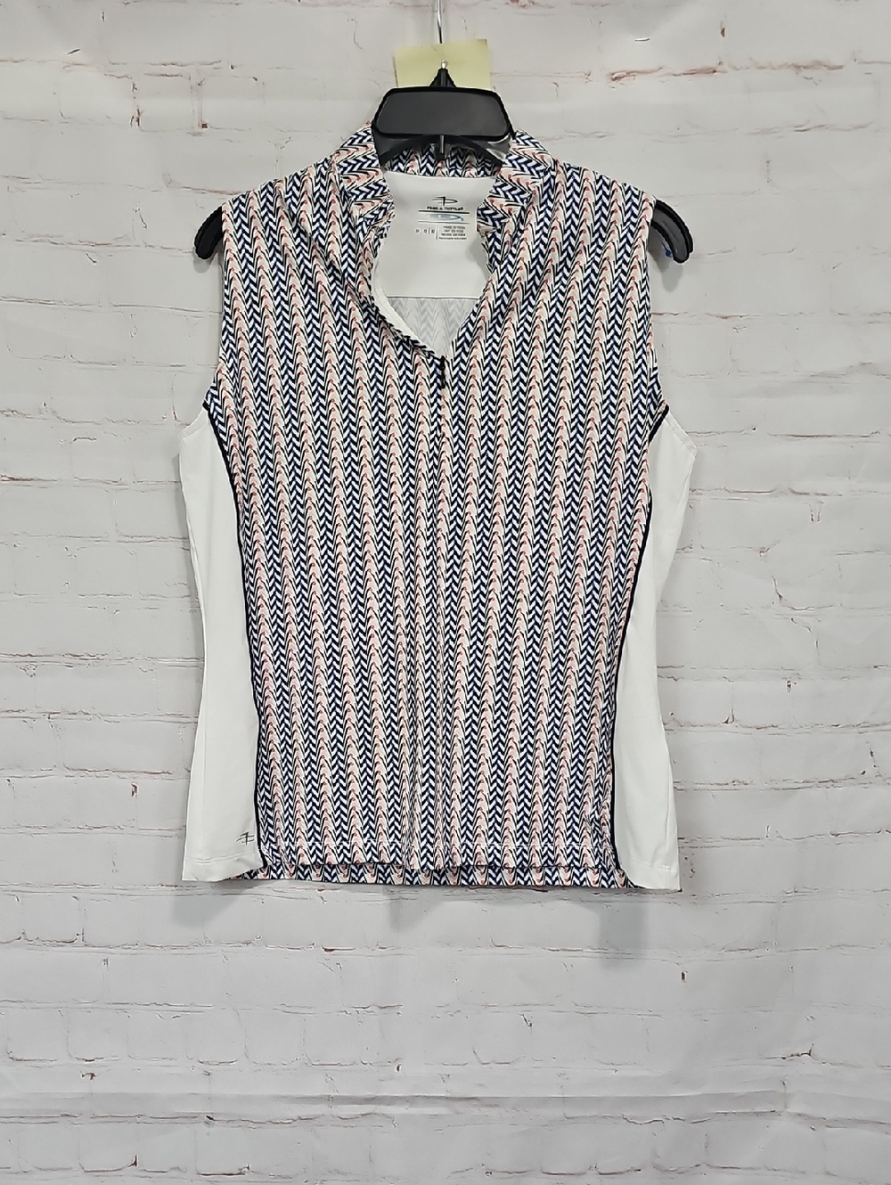 Sleeveless Chevron Print Tank Top - White/Navy/Pink